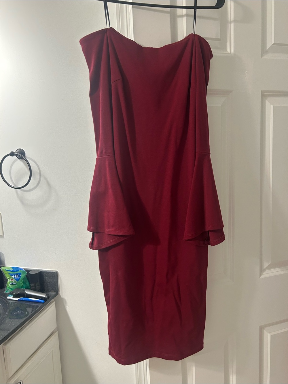 Lulu's Burgundy Off-Shoulder Peplum Midi Dress